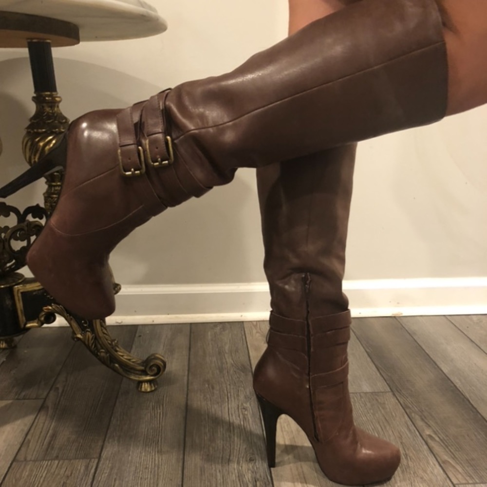 Chocolate Brown Leather Aldo High Heel Boots